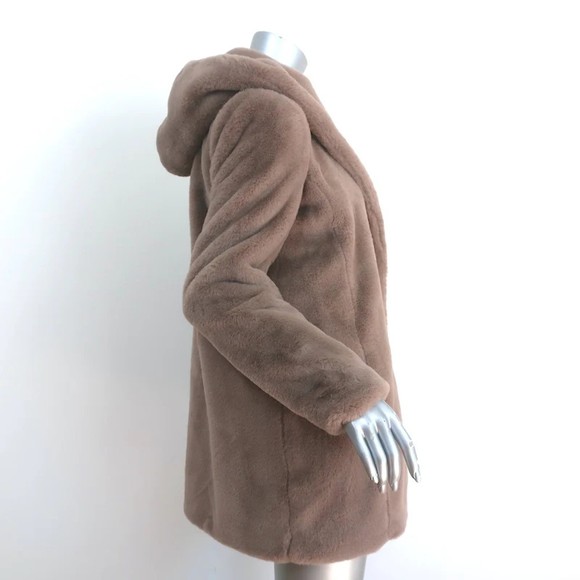 James Perse Faux Fur Coat Brown Size 1 Hooded Jacket - Picture 2 of 7